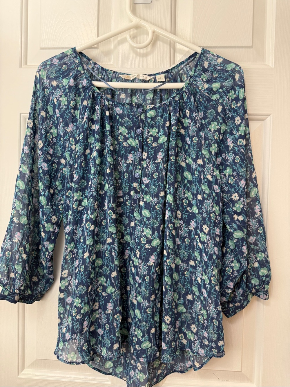 LC Lauren Conrad Navy Floral Button-Front Peasant Blouse